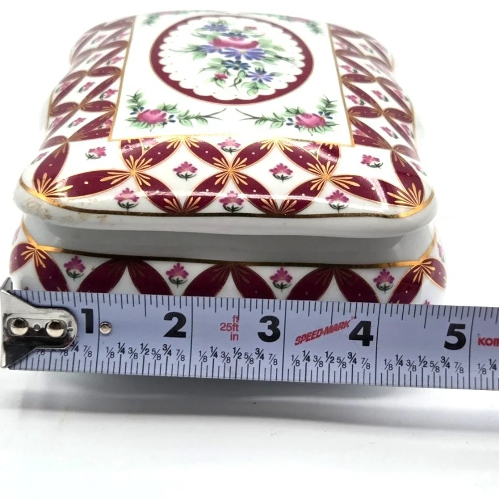 2003 Limited Edition Ceramic Trinket Box Burgundy Gold - Ornate Jewelry Case